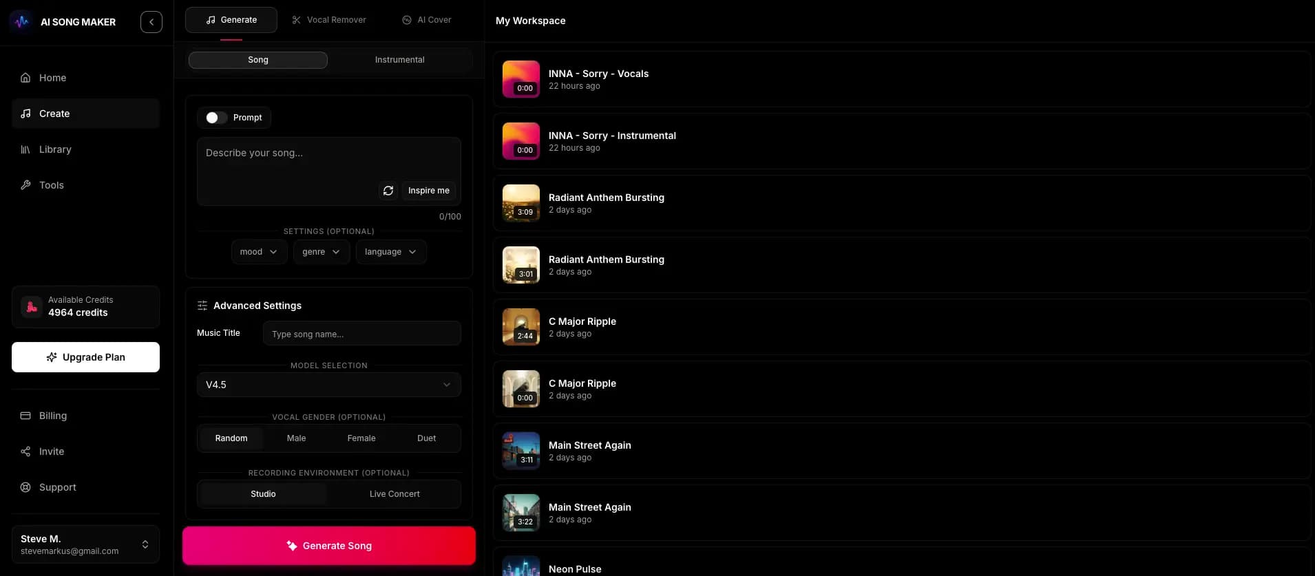 AI Song Maker Dashboard — Create songs with AI Song Generator